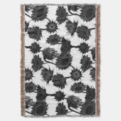 Holzblock Print Sunflower Schwarz & Weiß Decke (Vorderseite Vertikal)