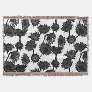 Holzblock Print Sunflower Schwarz & Weiß Decke