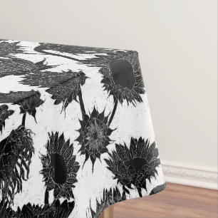 Holzblock Print Sunflower Schwarz & Weiß Tischdecke