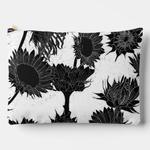 Holzblock Print Sunflower Schwarz & Weiß Zubehörtasche