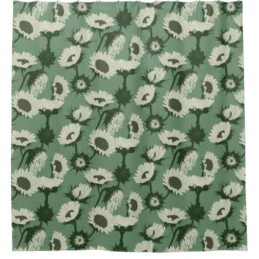 Holzblock Print Sunflower weiß Duschvorhang (Vorderseite)