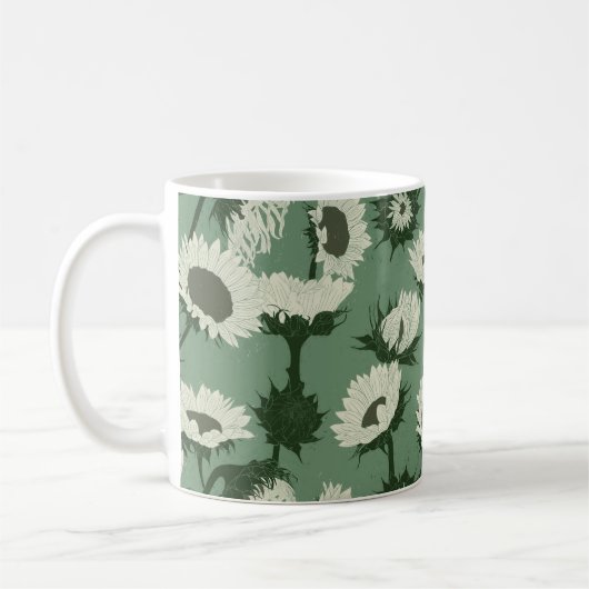 Holzblock Print Sunflower weiß Kaffeetasse (Links)