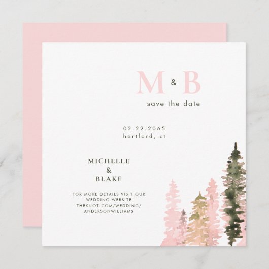 Holzblush Monogram Save the Date Square (Vorne/Hinten)
