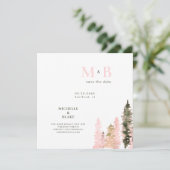 Holzblush Monogram Save the Date Square (Stehend Vorderseite)