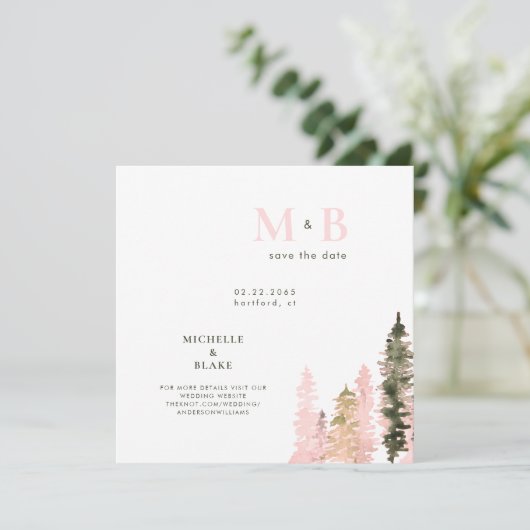 Holzblush Monogram Save the Date Square (Stehend Vorderseite)