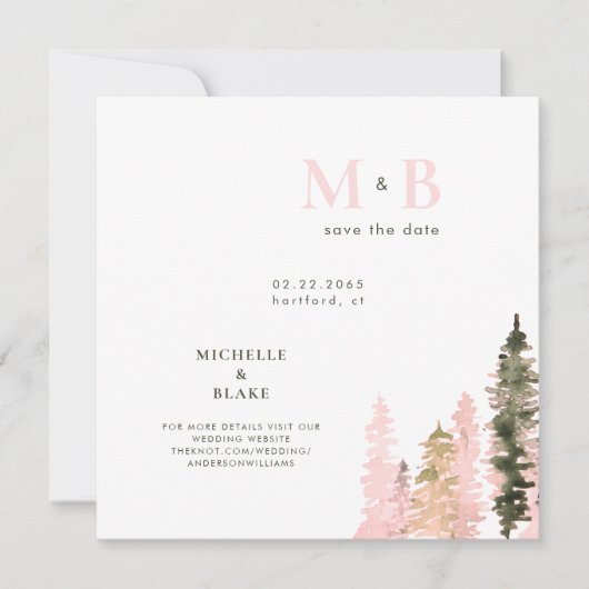 Holzblush Monogram Save the Date Square (Vorderseite)