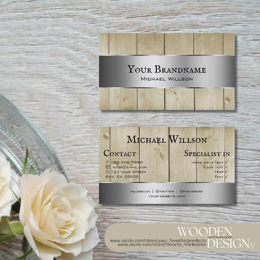 Holzböden Hellbraunes Holzkörnchen Silberdekor Visitenkarte