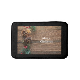 Holzboden mit Kiefernzapfen Badematte