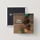 Holzboden mit Kiefernzapfen Button (Vorne & Hinten)