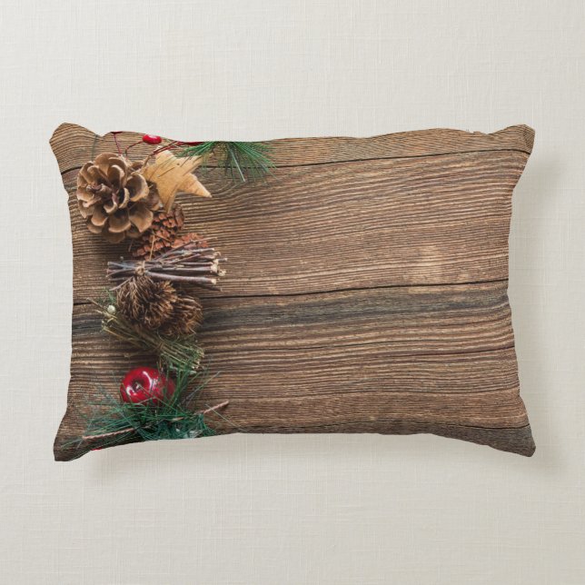 Holzboden mit Kiefernzapfen Dekokissen (Vorderseite)