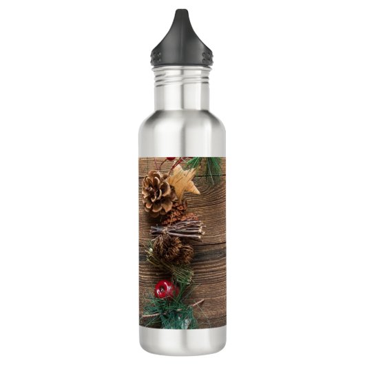 Holzboden mit Kiefernzapfen Edelstahlflasche (Links)