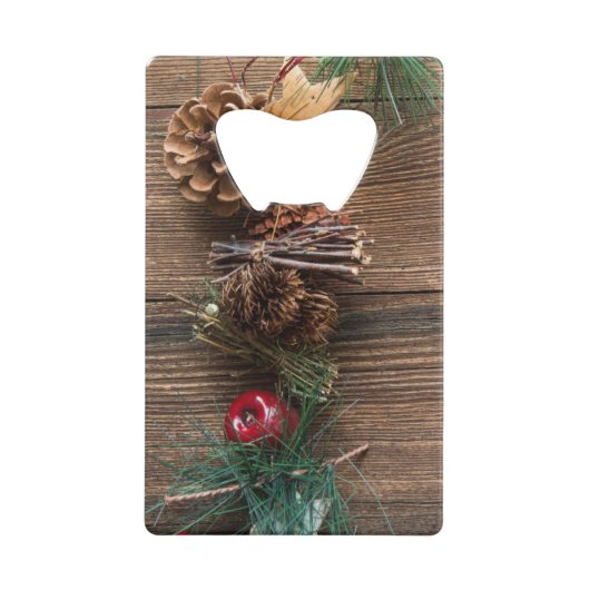 Holzboden mit Kiefernzapfen Geldbeutel Flaschenöffner (Vorderseite)