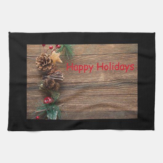 Holzboden mit Kiefernzapfen Geschirrtuch (Horizontal)