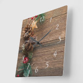 Holzboden mit Kiefernzapfen Quadratische Wanduhr (Winkel)