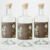 Holzboden mit mechanischem Seepferd Alkoholflaschenetikett (Flaschen)