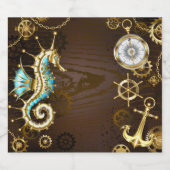 Holzboden mit mechanischem Seepferd Alkoholflaschenetikett (Einzelnes Label)