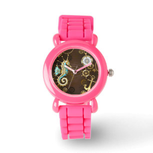 Holzboden mit mechanischem Seepferd Armbanduhr