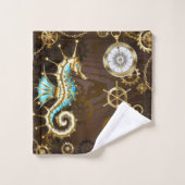 Holzboden mit mechanischem Seepferd Badhandtuch Set (Waschlappen)