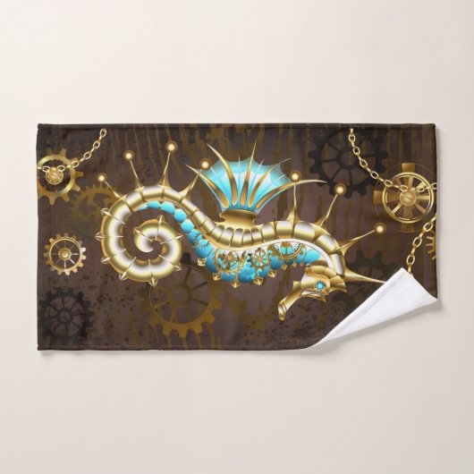 Holzboden mit mechanischem Seepferd Badhandtuch Set (Handtuch)