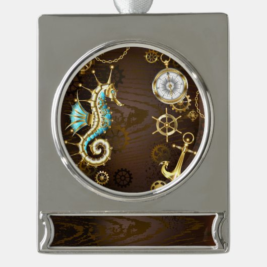 Holzboden mit mechanischem Seepferd Banner-Ornament Silber (Vorderseite)