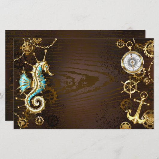 Holzboden mit mechanischem Seepferd Briefpapier (Vorne/Hinten)