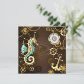 Holzboden mit mechanischem Seepferd Dankeskarte (Stehend Vorderseite)