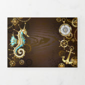 Holzboden mit mechanischem Seepferd Dreifach Gefaltete Einladung (Cover)