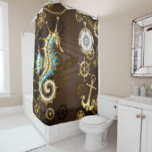 Holzboden mit mechanischem Seepferd Duschvorhang (Beispiel)