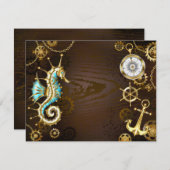 Holzboden mit mechanischem Seepferd Feiertagskarte (Vorne/Hinten)