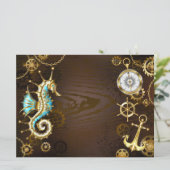 Holzboden mit mechanischem Seepferd Feiertagskarte (Stehend Vorderseite)