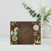 Holzboden mit mechanischem Seepferd Feiertagspostkarte (Stehend Vorderseite)