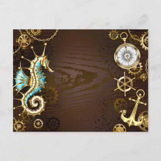 Holzboden mit mechanischem Seepferd Feiertagspostkarte (Vorderseite)