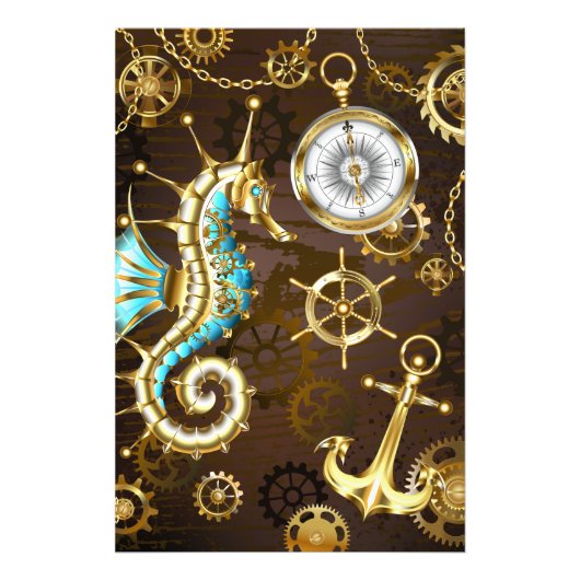 Holzboden mit mechanischem Seepferd Fotodruck (Vorne)