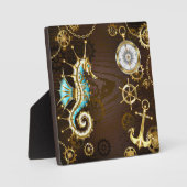 Holzboden mit mechanischem Seepferd Fotoplatte (Vorderseite)