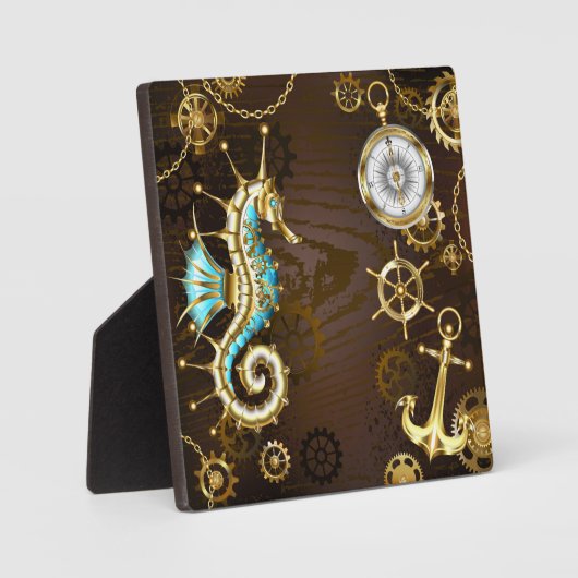 Holzboden mit mechanischem Seepferd Fotoplatte (Vorderseite)