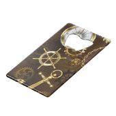 Holzboden mit mechanischem Seepferd Geldbeutel Flaschenöffner (Vorderseite Schrägansicht)