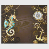 Holzboden mit mechanischem Seepferd Geschenkpapier (Flach)