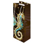 Holzboden mit mechanischem Seepferd Geschenktüte Für Weinflaschen (Rückseite Schrägansicht)