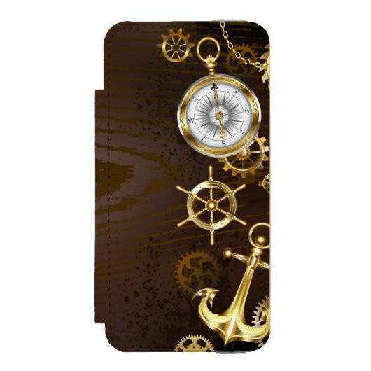 Holzboden mit mechanischem Seepferd Incipio iPhone Geldbeutel-Hülle (Folio Vorderseite)