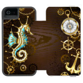 Holzboden mit mechanischem Seepferd Incipio iPhone Geldbeutel-Hülle (Folio Geöffnet)