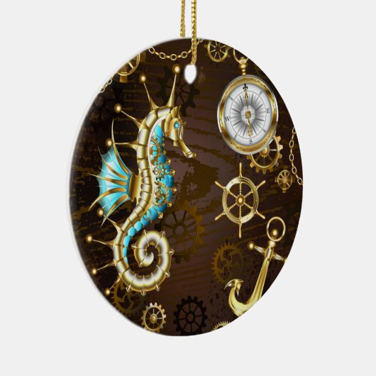 Holzboden mit mechanischem Seepferd Keramik Ornament (Rechts)