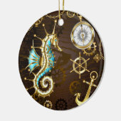 Holzboden mit mechanischem Seepferd Keramik Ornament (Links)