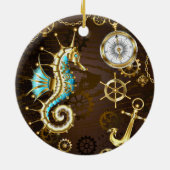 Holzboden mit mechanischem Seepferd Keramik Ornament (Hinten)