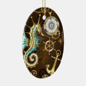 Holzboden mit mechanischem Seepferd Keramik Ornament (Rechts)