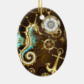 Holzboden mit mechanischem Seepferd Keramik Ornament (Hinten)