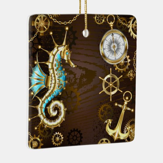 Holzboden mit mechanischem Seepferd Keramikornament (Rechts)