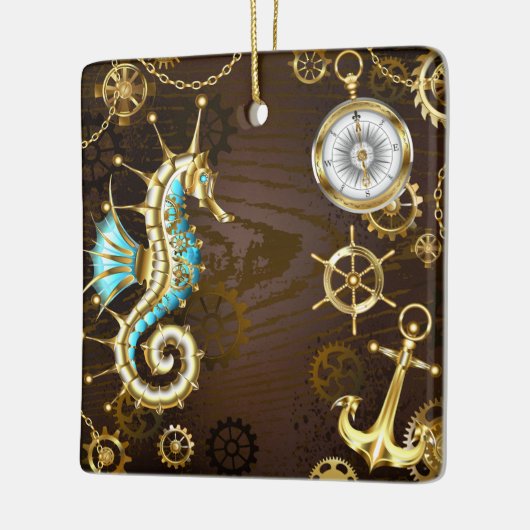 Holzboden mit mechanischem Seepferd Keramikornament (Links)