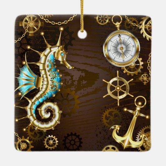 Holzboden mit mechanischem Seepferd Keramikornament (Rückseite)