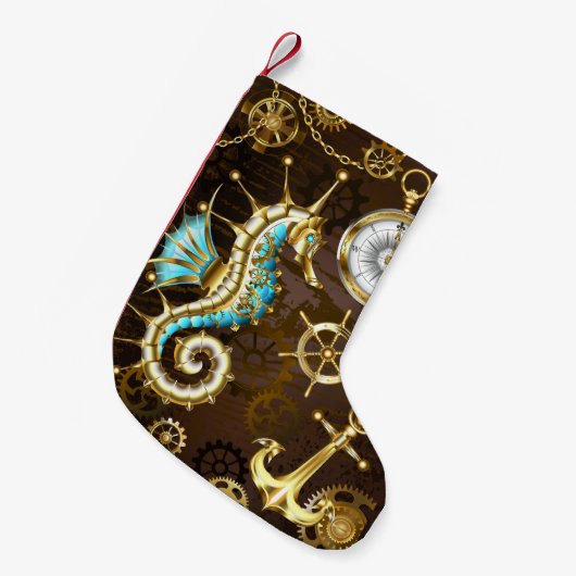 Holzboden mit mechanischem Seepferd Kleiner Weihnachtsstrumpf (Vorderansicht (hängend))