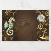 Holzboden mit mechanischem Seepferd Lebensmitteletikett (Einzelnes Label)